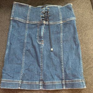 Free People Lace Up, Paneled Jean Skirt